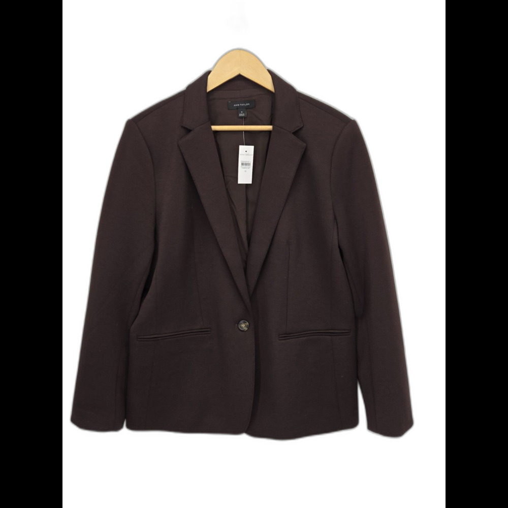 New Ann Taylor Blazer Womens 16 Brown Ponte Double Knit Stretch One Button